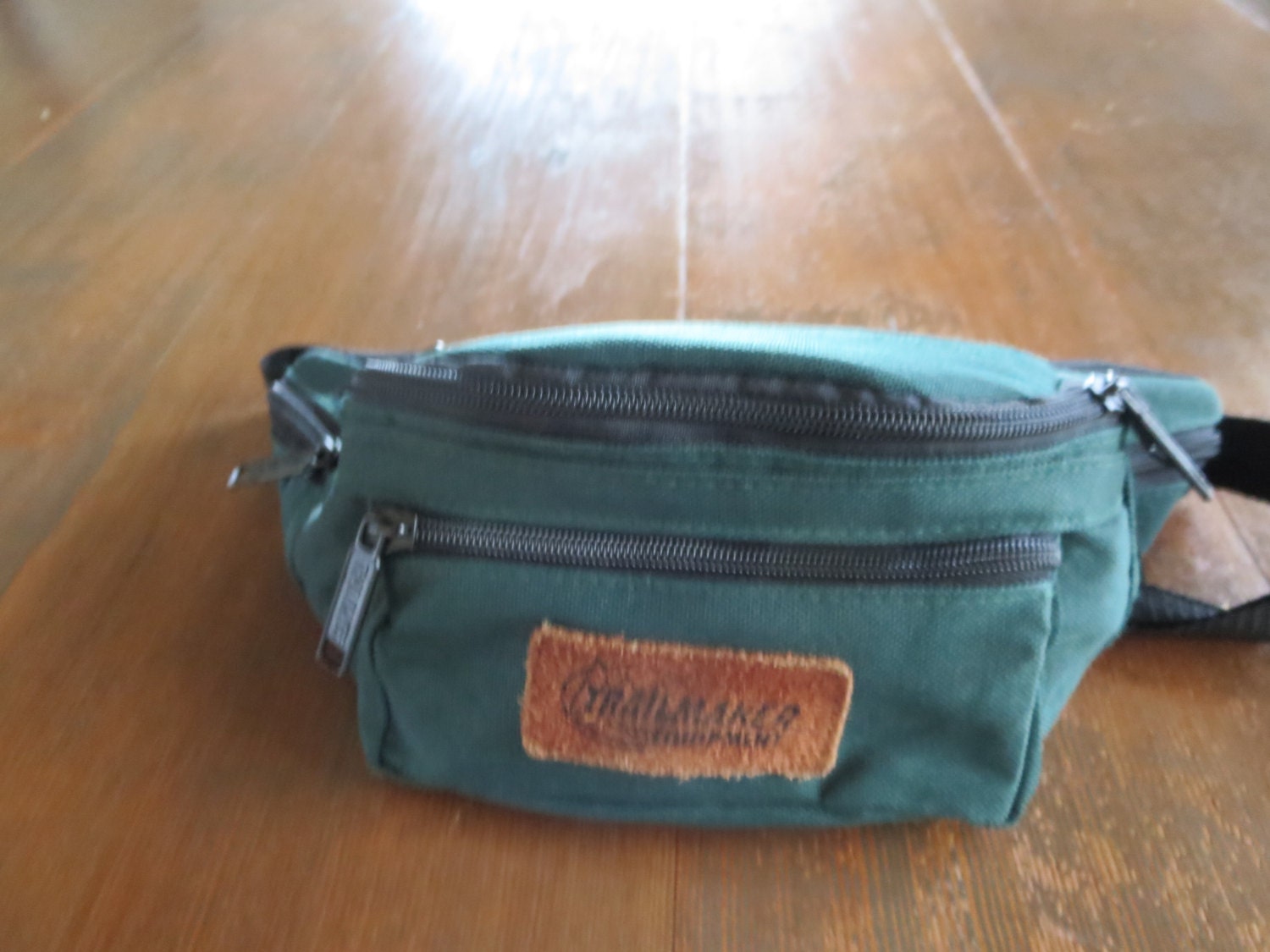 Vintage Green Fanny Pack with Suede Patch Trailmaker Bum Bag