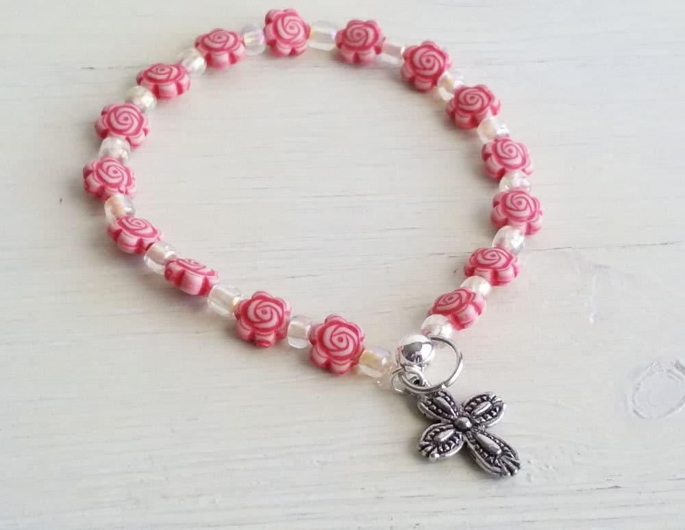 Girls Bracelet Religious Bracelet Cross Bracelet Flower