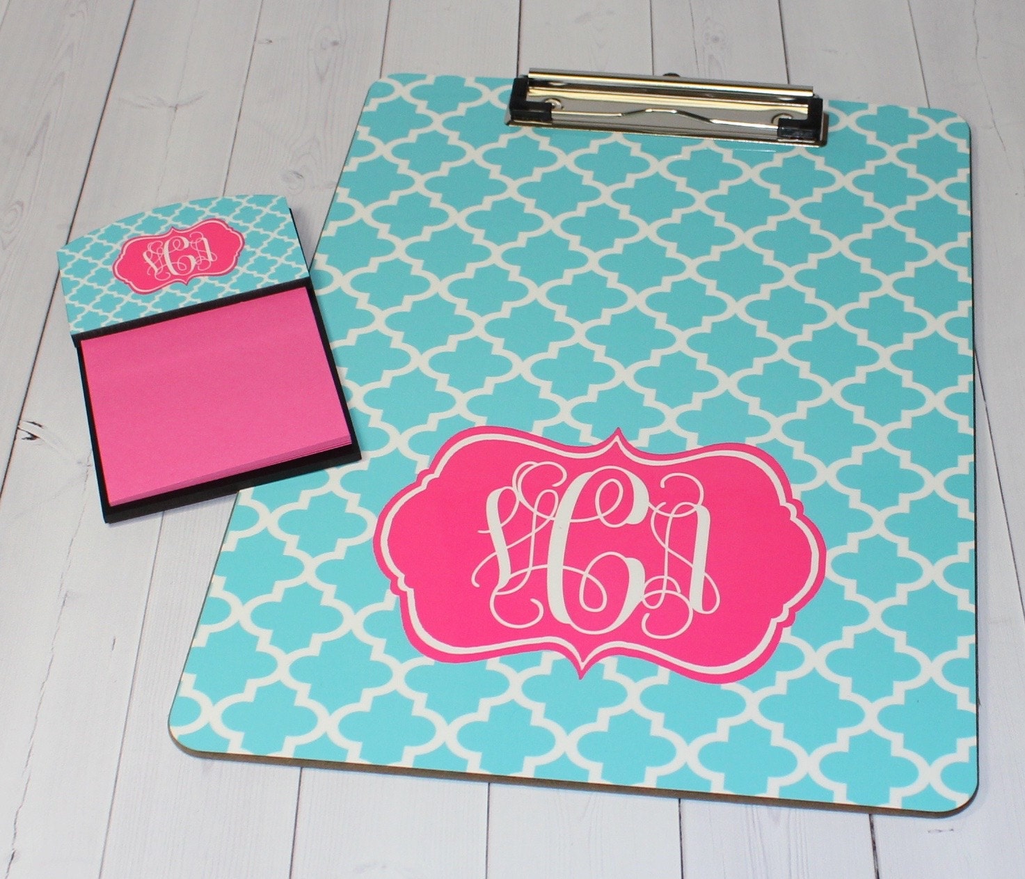 Clipboard and Sticky Note Holder Set Monogram Gift Teacher