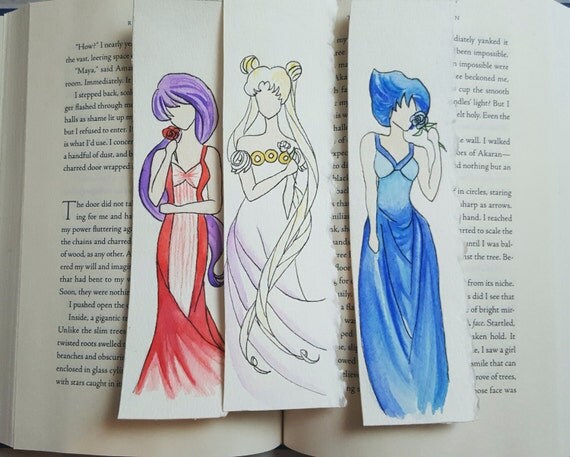 sailor moon princess minimalist watercolor bookmark