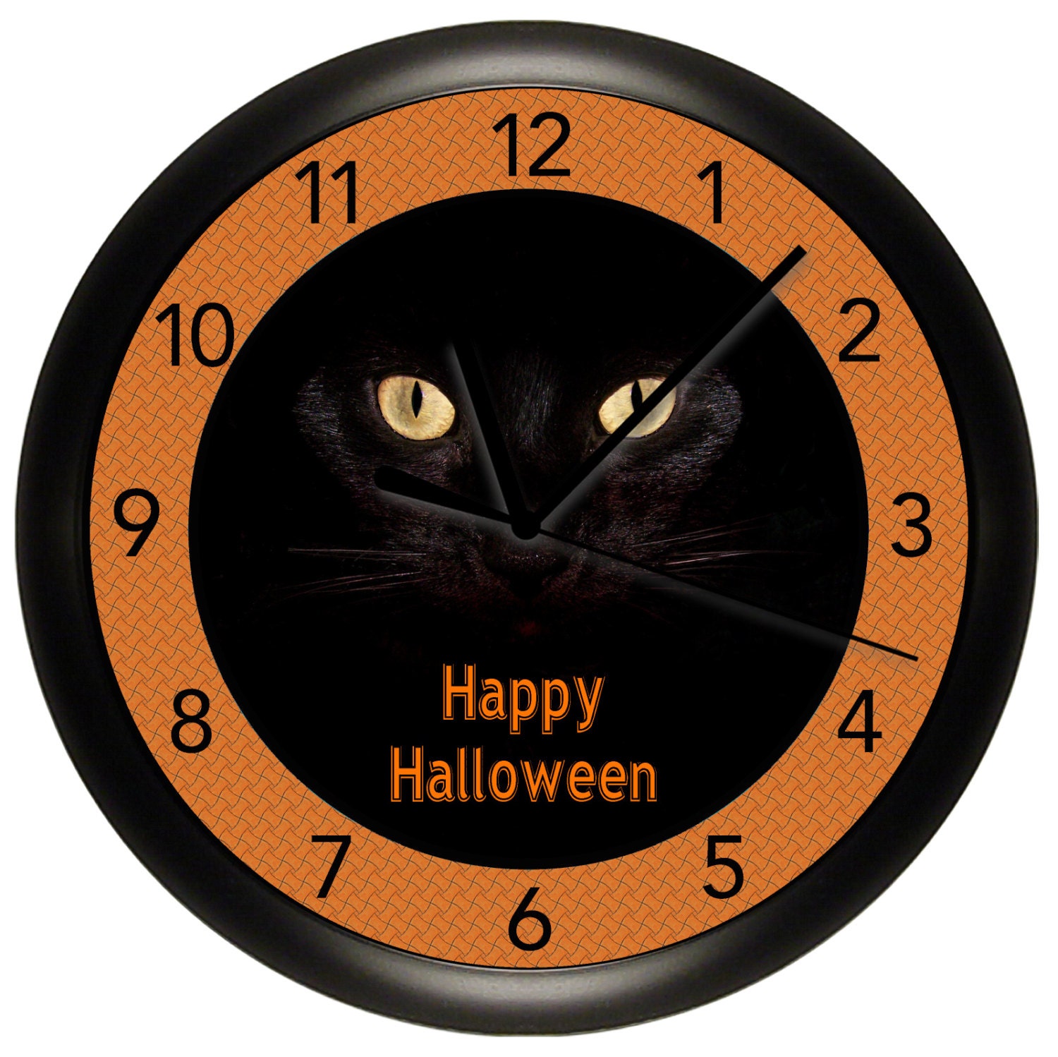 Halloween Black Cat Wall Clock 10 Diameter Personalized