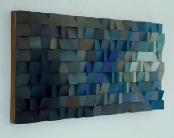 Wood Wall Art, monochromatic wood art in blues, new 2017 designs available in different colours