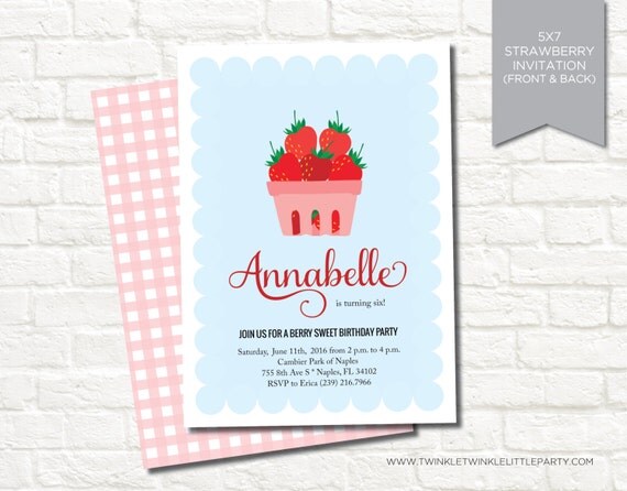 Strawberry Picnic Birthday Party Digital Invitation Il_570xn