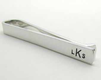 Personalized Tie Clip - Hand Stamped Personalized Tie Bar Custom - Monogram Tie Clip - Men's Wedding Accessories Tie Bar for Him (001)