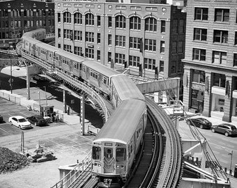Chicago Photography, The El Train Chicago Photo, Cityscape Print, Elevated Train Track Photo, Chicago Black and White Wall Art, Brown Line