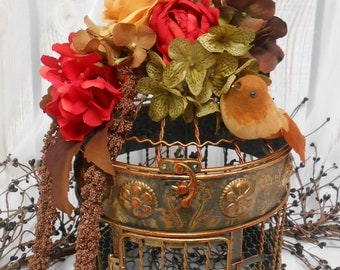 Silk Floral Arrangement Sale / Birdcage Arrangement / Fall Home Decor / Home And Living / Table Centerpiece / Fall Centerpiece / Fall Cage
