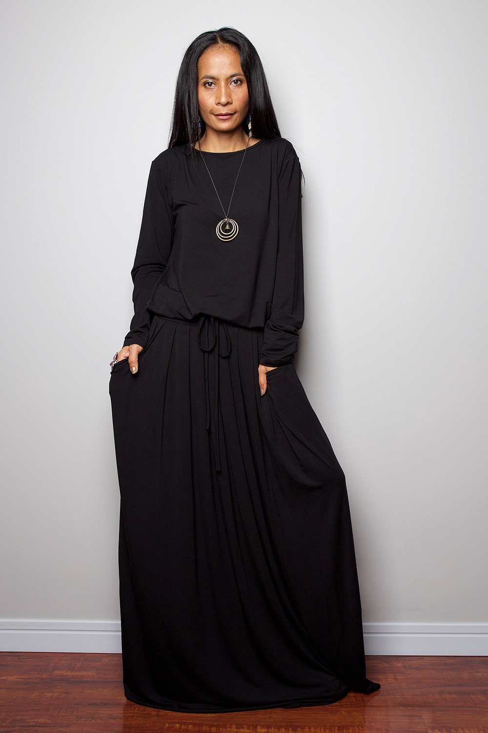 Black Dress Long Sleeve Modest Black Maxi Dress : MODEST