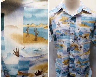 Vintage 1960s Southwest/Desert Print Men's Shirt - L/XL
