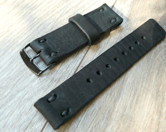 Fossil Q Founder Black leather watch band, Handmade leather watch strap, black watch strap 22mm band fits Samsung Gear S3 Frontier Band