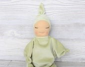 Ready to ship Waldorf inspired "star" baby in sage green.