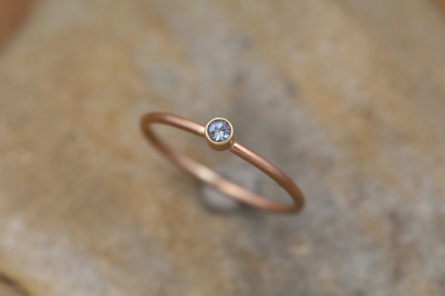 Aquamarine Matte Finish Round Rose Gold Skinny Stacking Ring Made in