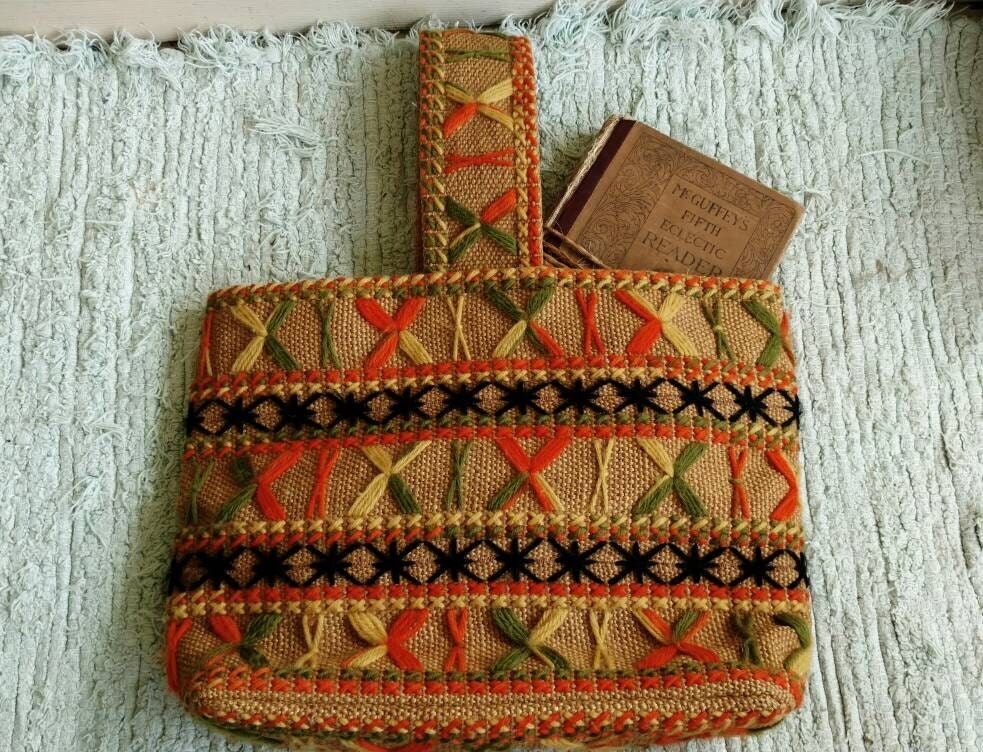 Retro Burlap Purse With Vibrant Embroidery Vintage Hand