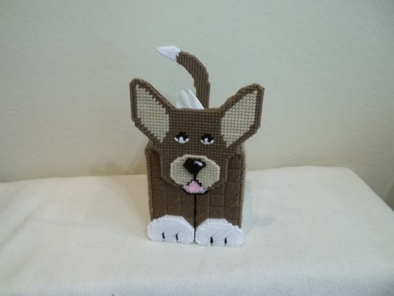 Dog 3D plastic canvas tissue box cover handmade dog by craftsnow