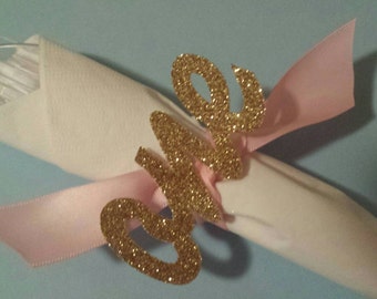 Gold Script one wonderland Princess 1st Birthday Party Ribbon Napkin Rings (12) Custom Made to Match 1st birthday pink gold