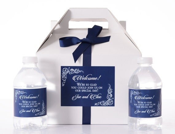 40 Wedding Favor Box / Welcome Box Labels Gable Wedding Box Set with 80 Water Bottle Labels - Wedding Guest Welcome Boxes - Gift Boxes Il_570xn