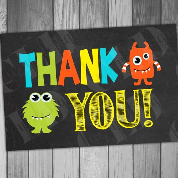 Thank You Card Monster Birthday Printable Monster First