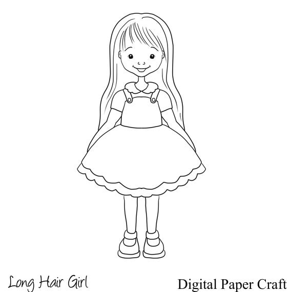 Little Girl with long hair Digital Stamp Instant Download