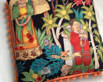 Frida Kahlo Pillow with Pom Poms, Frida, Mexican Art, Mexican Artist,