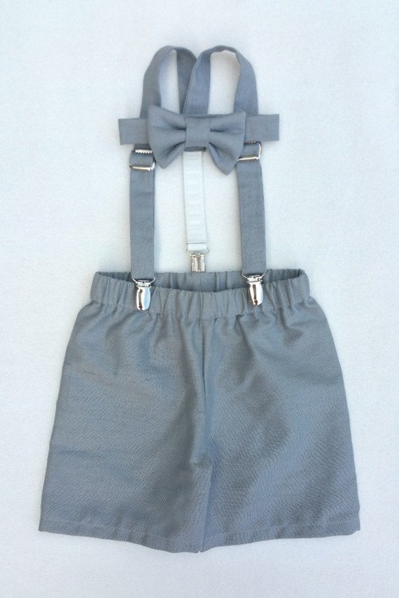 Baby Boy Outfit with Bow Tie Suspenders and Shorts Ring