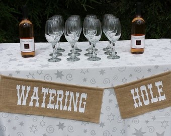 Watering Hole Sign, Burlap Banner, Rustic Wedding, Burlap Wedding, Watering Hole Burlap, Watering Hole Banner, Rustic Wedding Decor