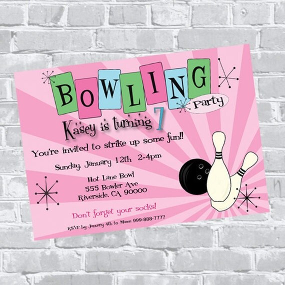 Items similar to Bowling Birthday Invitation - Custom wording and color ...