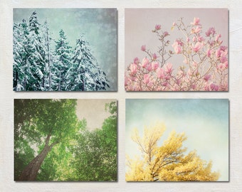 Four Season Artwork Set, Tree Photography, Nature Picture Set, Tree Top Photo Collection, Living Room Wall Decor, Winter Spring Summer Fall
