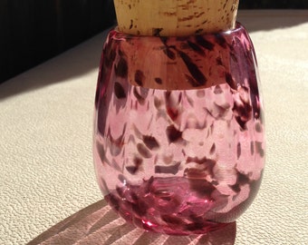 Hand Blown Glass Jar - Spotted Fuchsia Optic with cork