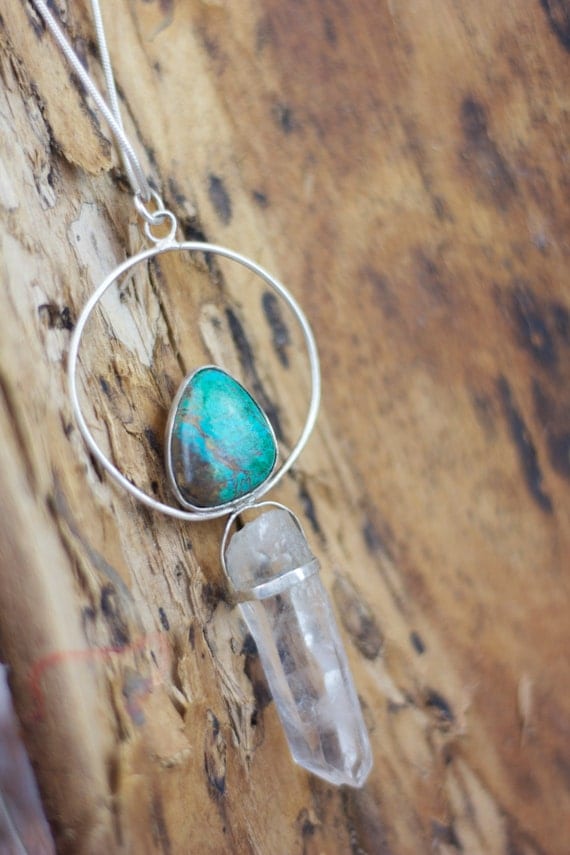 CHRYSOCOLLA & QUARTZ NECKLACE - Sterling Silver Necklace - Quartz Necklace - Chakra Jewellery - Bohemian Jewellery - Crystals