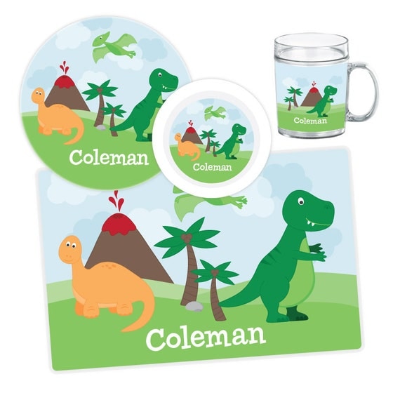Dinosaur Plate, Bowl, Mug or Placemat Personalized Dinosaur