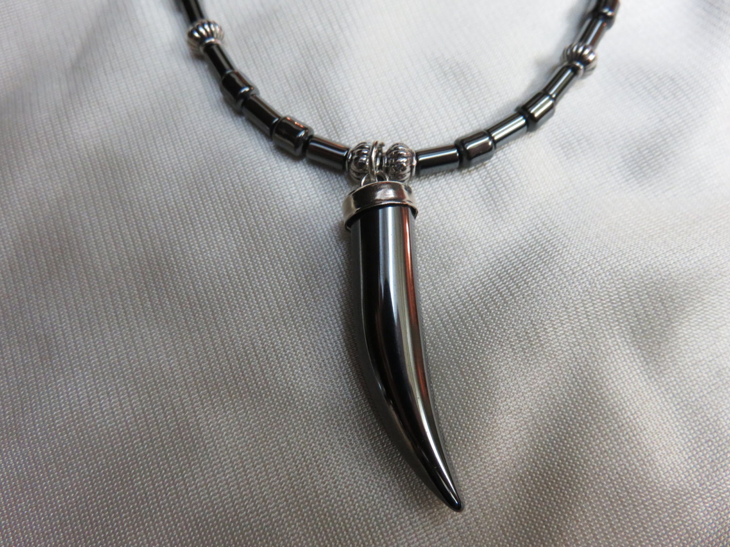 Mens Bold Hematite Italian Horn 19 and a Half Inch Necklace