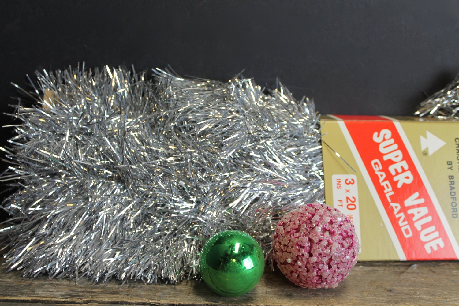 Vintage Christmas Tinsel Garland // Silver // New In Box