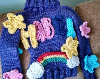 Hand Knit Gravity Falls Mabel Pines Custom Sweater Women's Size Small