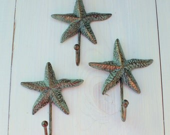 Wall Hooks, Starfish Hooks, Nautical Decor, Rustic Bathroom, Towel Hook, Beach Decor, Distressed Cast Iron (YOUR COLOR CHOICE)