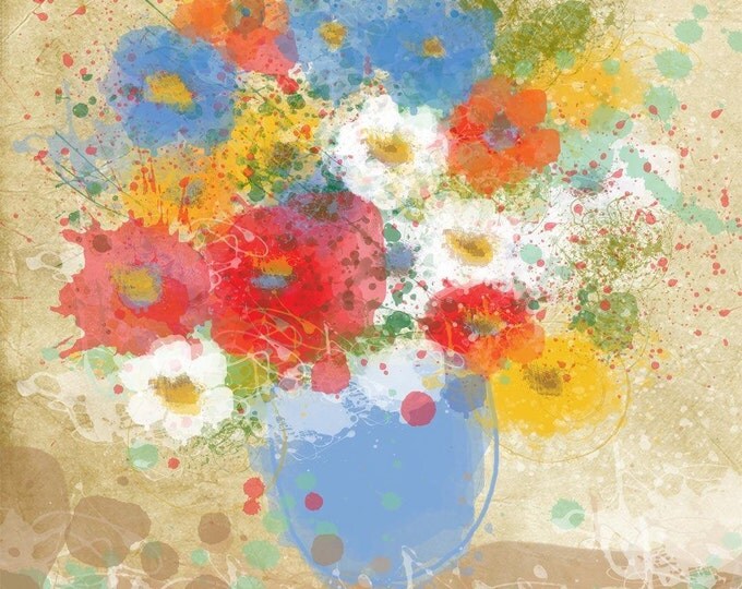 Bright Flowers In vase canvas art, large wall art, flower canvas art print, fine art print, Abstract splash flower by Irena Orlov