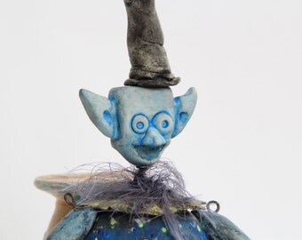 Handmade Art Doll Mixed Media Doll Steampunk Doll Boxtroll Hat Alien Doll