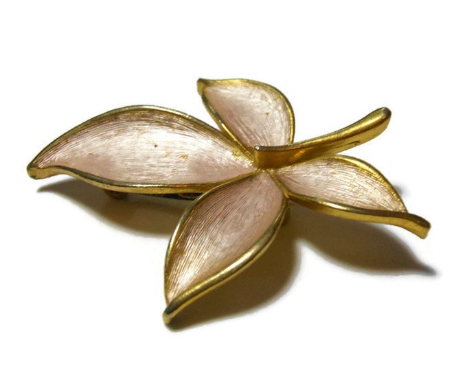 FREE SHIPPING JJ leaf brooch, Jonette Company, gold leaf pin, brushed silver enamel, signed figural pin