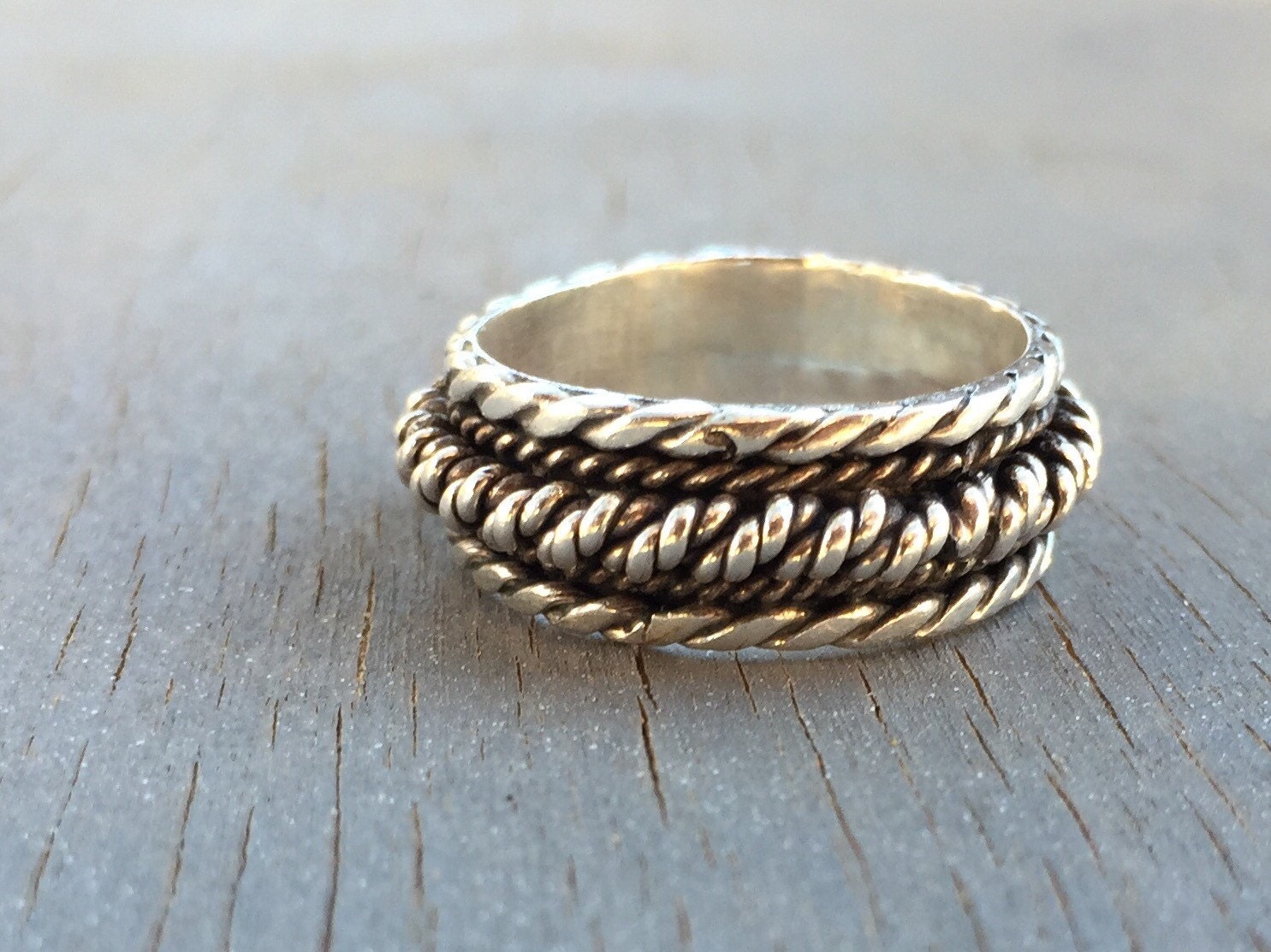 Mens Sterling Silver Ring Rope Ring Unique Wedding Band