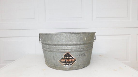 Galvanized Tub Wash Tub Belknap Bucket Metal Handle Galvanized Metal ...