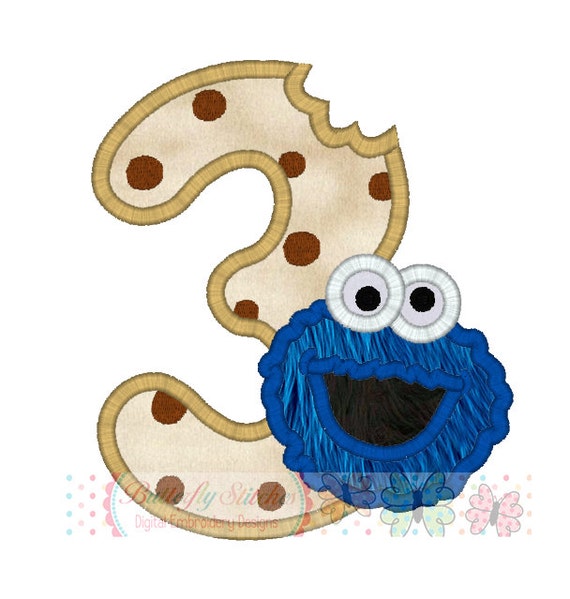 birthday number 3 cookie monster digital machine embroidery