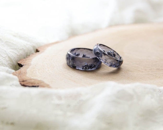 Charcoal Resin Faceted Ring, Epoxy Ring, Dark Gray Resin Ring With Silver Flakes, Unique Resin Ring, Gift For Her, Stacking ring