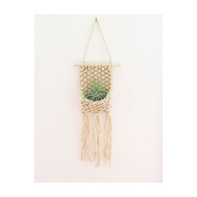 Knitted Wall Hanging with Airplant Bohemian Home by HUXENandCo