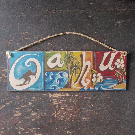 Vintage Oahu Sign Hawaii Oahu Tropical Beach Vintage Wood