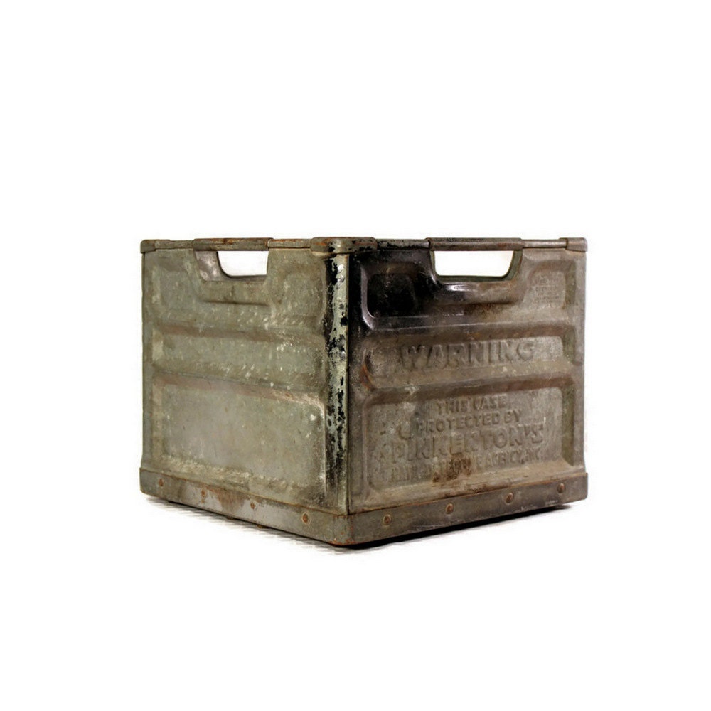 Vintage Metal Milk Crate Industrial Storage 1960s