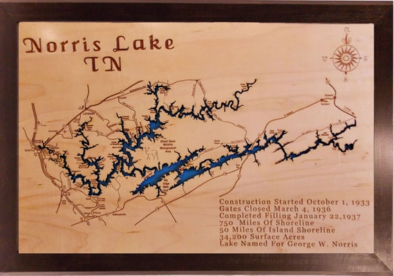 Items similar to Wood Laser Cut Map of Norris Lake, TN Topographical