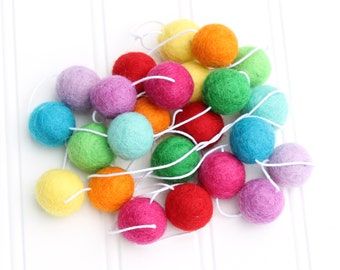 Rainbow Brite Felt Ball Garland, Pom Pom Garland, Nursery Decor, Bunting Banner, Party Decor, Holiday
