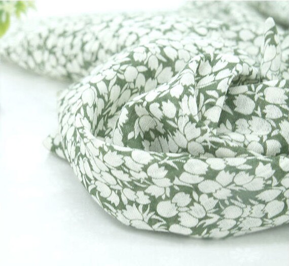 Tulip Cotton Gauze Fabric Floral Gauze Green Fabric By