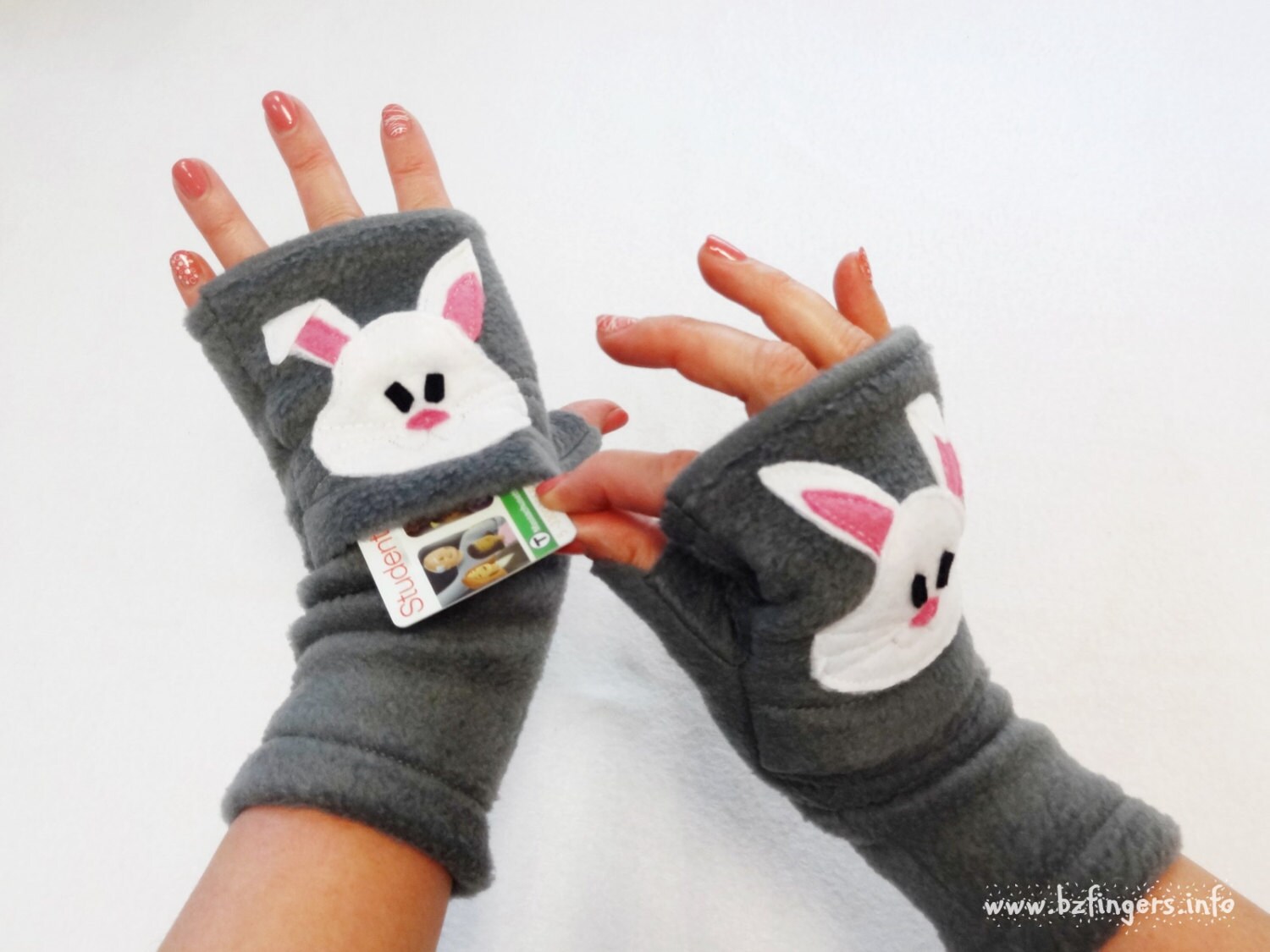 Custom Bunny Fingerless Gloves with Pockets