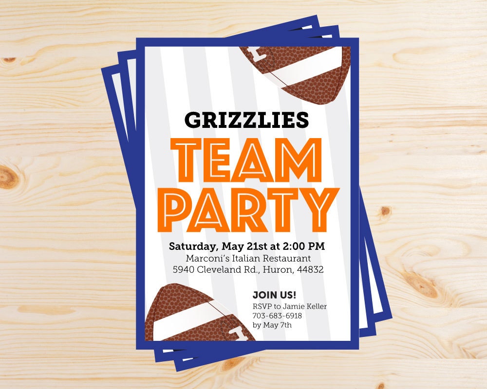 Editable Football Team Party Invitations INSTANT DOWNLOAD