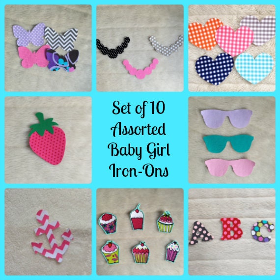 10 Assorted Baby Girl Iron Ons Onesie Decorating Station for