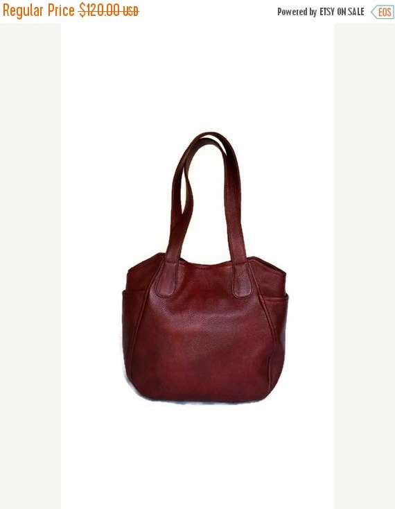 ON SALE Dark red leather tote purse shopper travel bag by Fgalaze